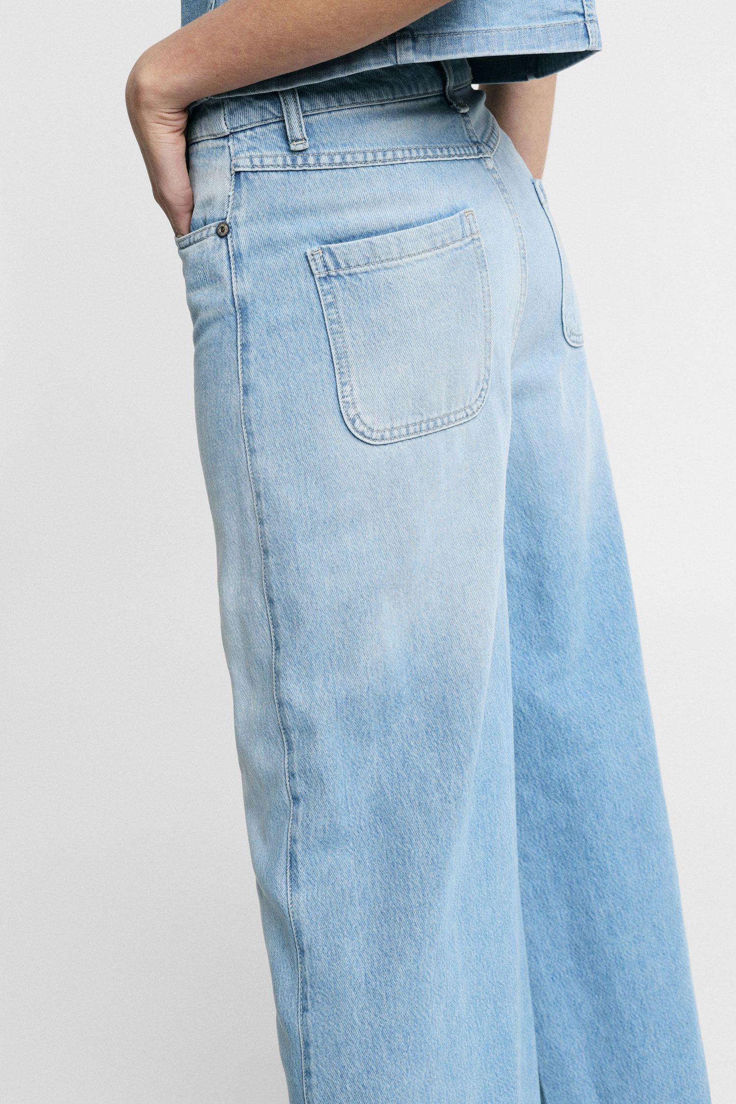 jeans donna a gamba ampia a vita alta denim please P3J9CQZPHN BLU DENIM PLEASE 