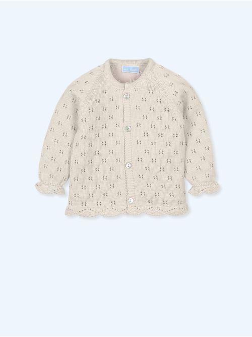 Cardigan in maglia taforata con bottoni in madreperla<BR/> 9674 NATURAL MAC ILUSION KIDS 