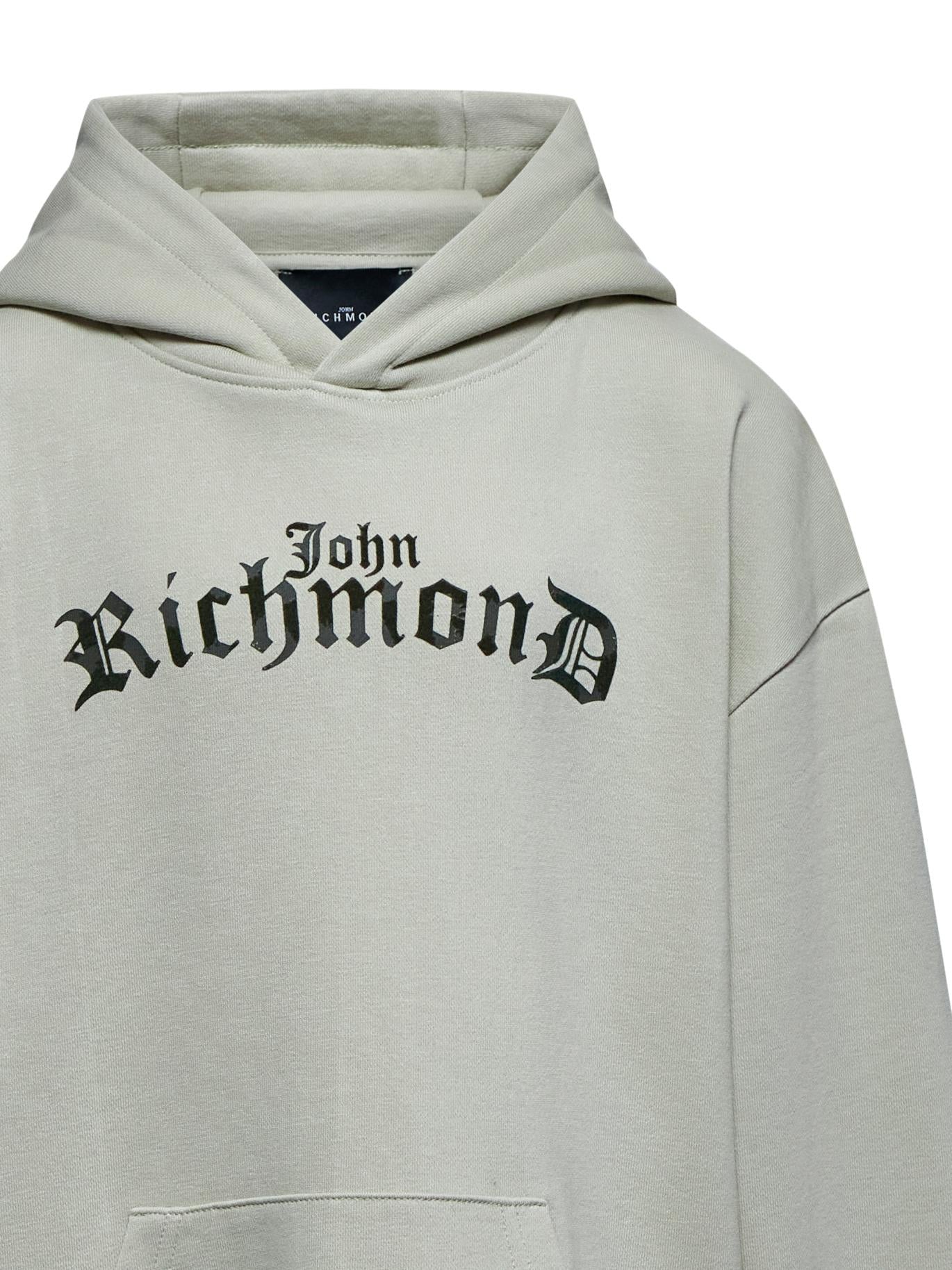 FELPA BAMBINO ILLIZY CON CAPPUCCIO LOGO CENTRALE GREY AGATE RICHMOND RBA25085FE GREY AGATE JOHN RICHMOND JUNIOR 