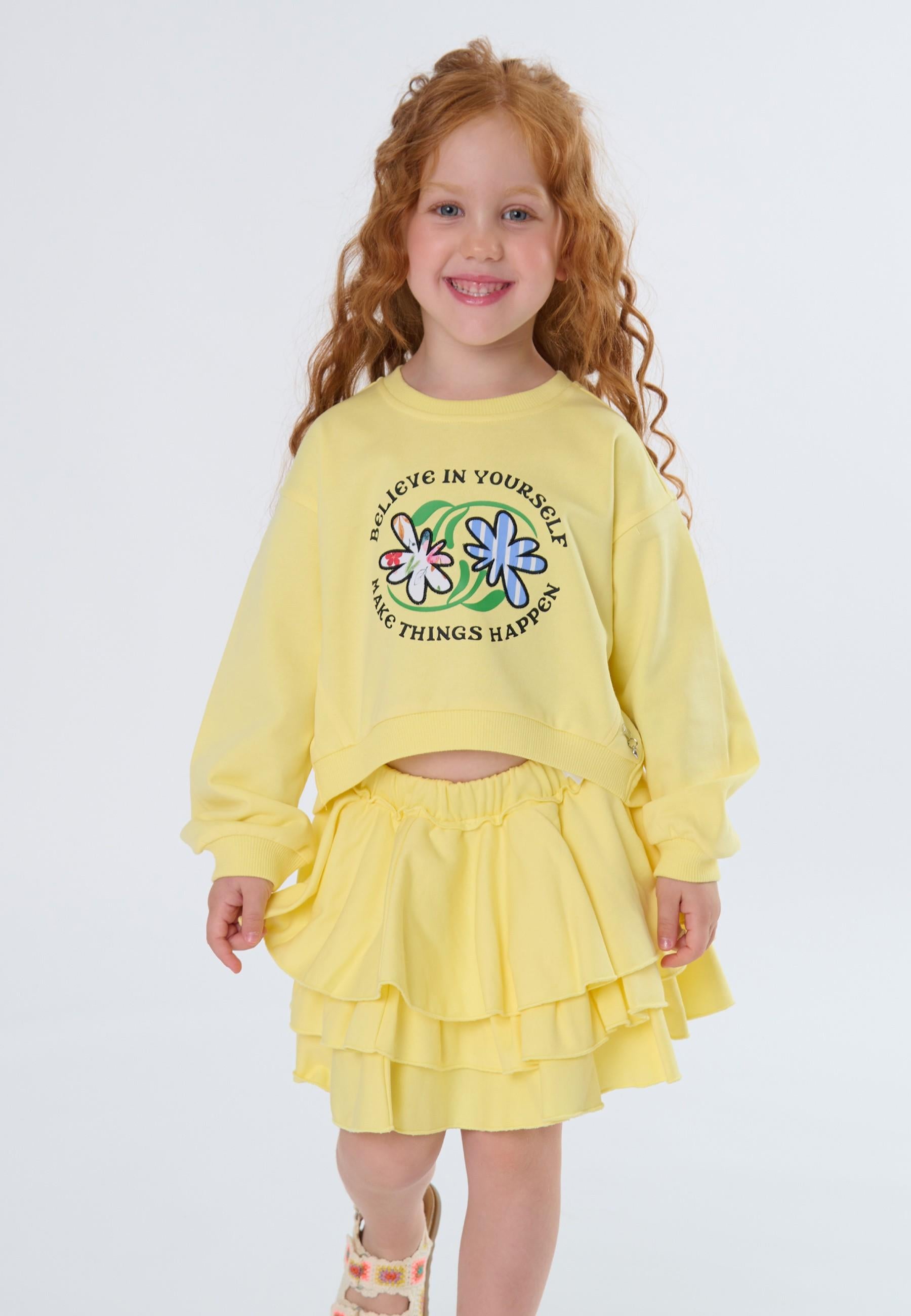 felpa BAMBINA CON STAMPA E APPLICAZIONI SUL RETRO GIALLO TO BE TOO TB1583V GIALLO TO BE TOO 