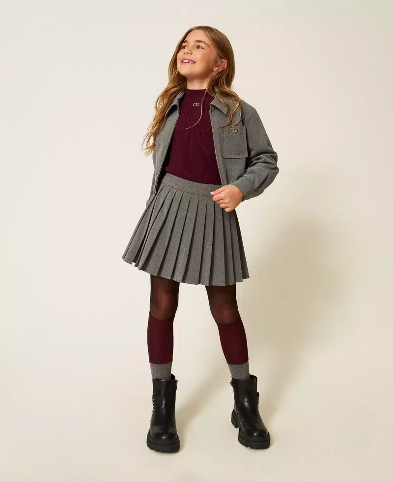 MINIGONNA BAMBINA A PIEGHE IN FLANELLA GRIGIO TWINSET 252GJ2271 GRIGIO MEDIO TWINSET KIDS 