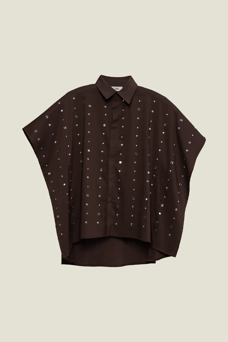 CAMICIA DONNA OVERSIZE IN COTONE MEZZAMANICA MORO JIJIL CA078 MORO JIJIL 