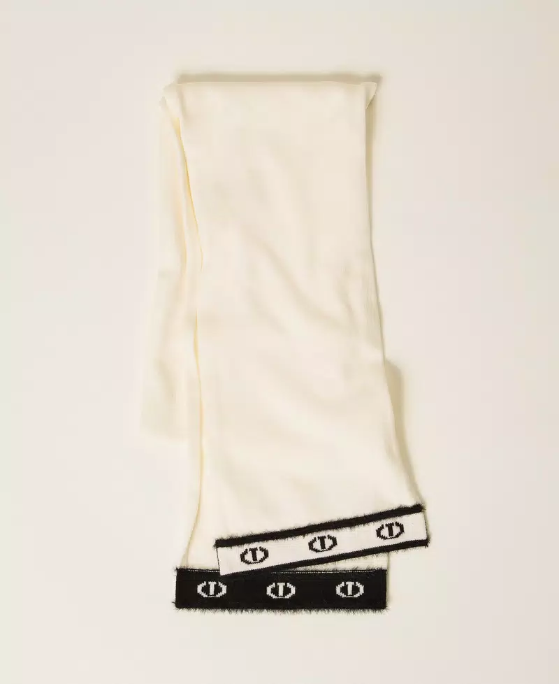 SCIARPA BAMBINA IN MAGLIA CON BANDA LOGO OVAL T BIANCA TWINSET 252GJ501J WHITE\BLACK TWINSET KIDS 