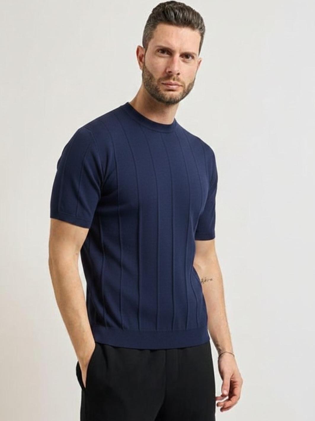 MAGLIA UOMO GIROCOLLO MEZZA MANICA IN FILO BLU SCURO GAZZARRINI ME589G BLU GAZZARINI 