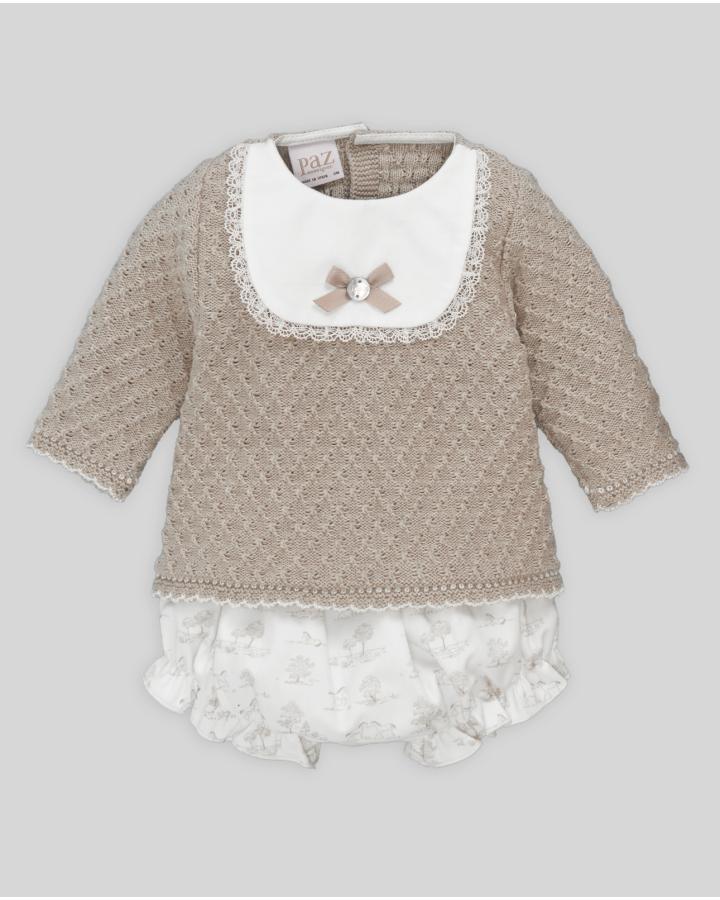 COORDINATO NEONATA MAGLIA IN LANA E COPRIPANNOLINO SABBA PAZ RODRIGUEZ 103C-123068 SABBIA PAZ RODRIGUEZ 