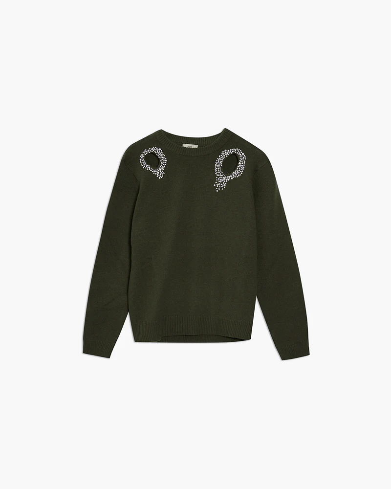 MAGLIA DONNA IN LANA STRASS BUCHI VERDE JIJIL MK029 VERDE JIJIL 