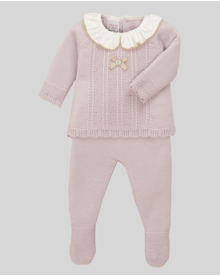 COORDINATO NEONATA MAGLIA E GHETTINA LUNGA ROSA ANTICO PAZ RODRIGUEZ 103-112892 ROSA ANTICO PAZ RODRIGUEZ 