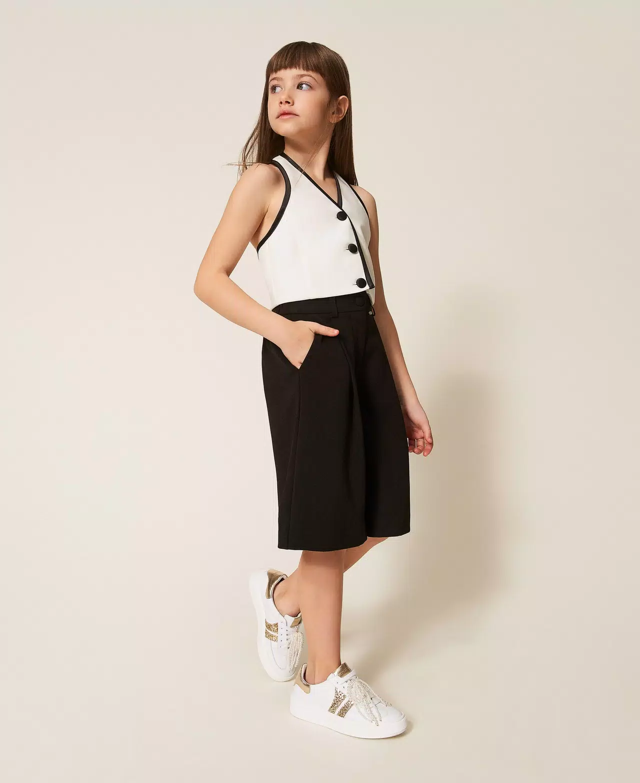 bermuda BAMBINA IN CREPE CON PIEGHE NERO TWINSET 261GJ2Q57 NERO TWINSET KIDS 
