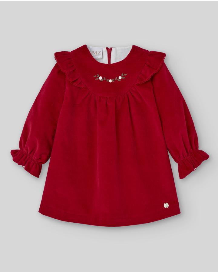 ABITO NEONATA IN VELLUTO ROSSO PAZ RODRIGUEZ 004-153023 ROSSO PAZ RODRIGUEZ 