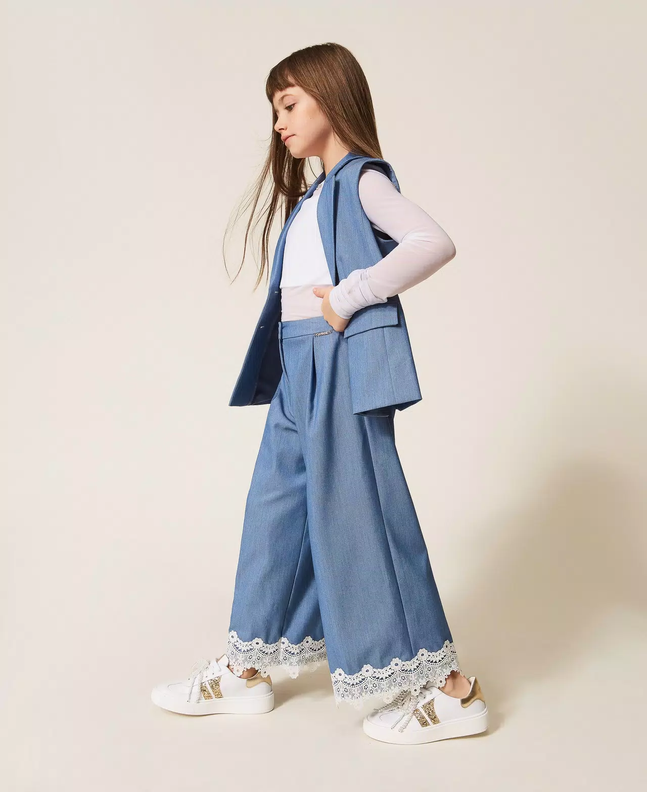 PANTALONI BAMBINA AMPI IN FIL-A-FIL  CON PIZZO SKYLINE TWINSET 261GJ2Q14 SKYLINE TWINSET KIDS 