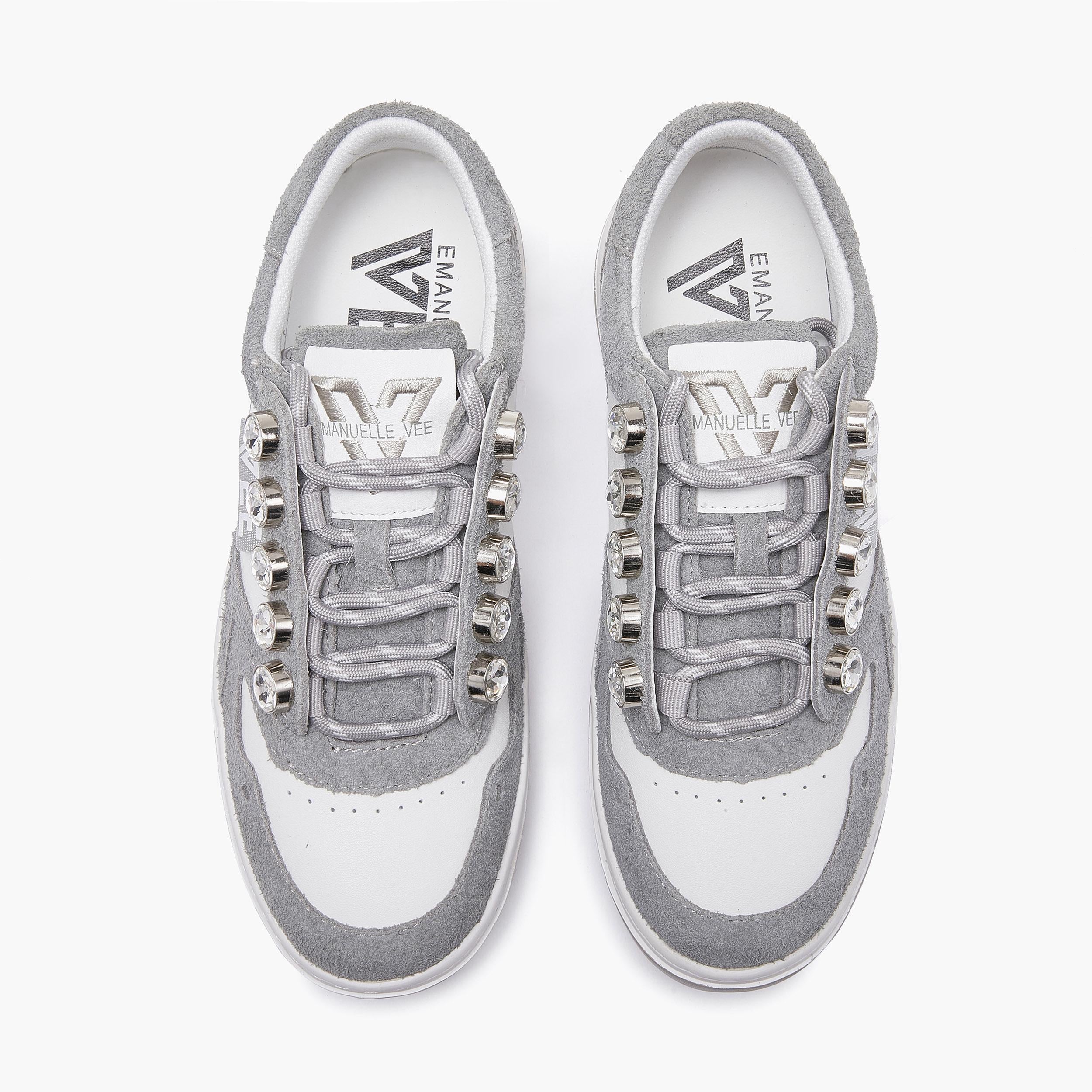 SNEAKERS DONNA DENISE STRASS 502-10 GREY EMANUELLE VEE 452P-502-10-P158CB GREY-WHITE EMANUELLE VEE 