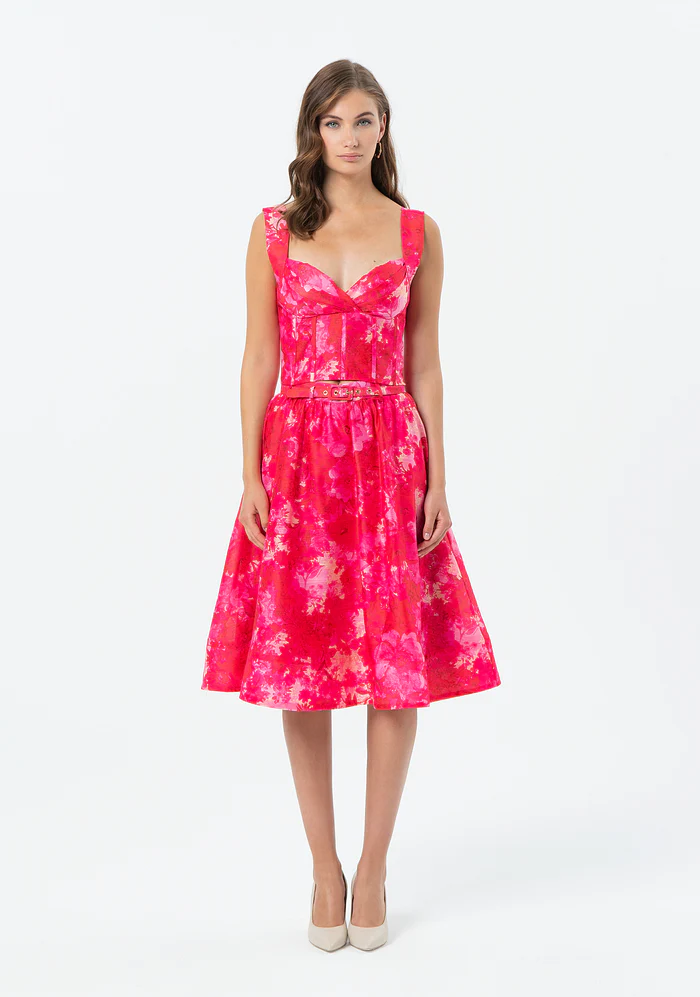 Gonna svasata midi in fantasia astratta FR25SG2012W775U6 RED-PINK FRACOMINA 