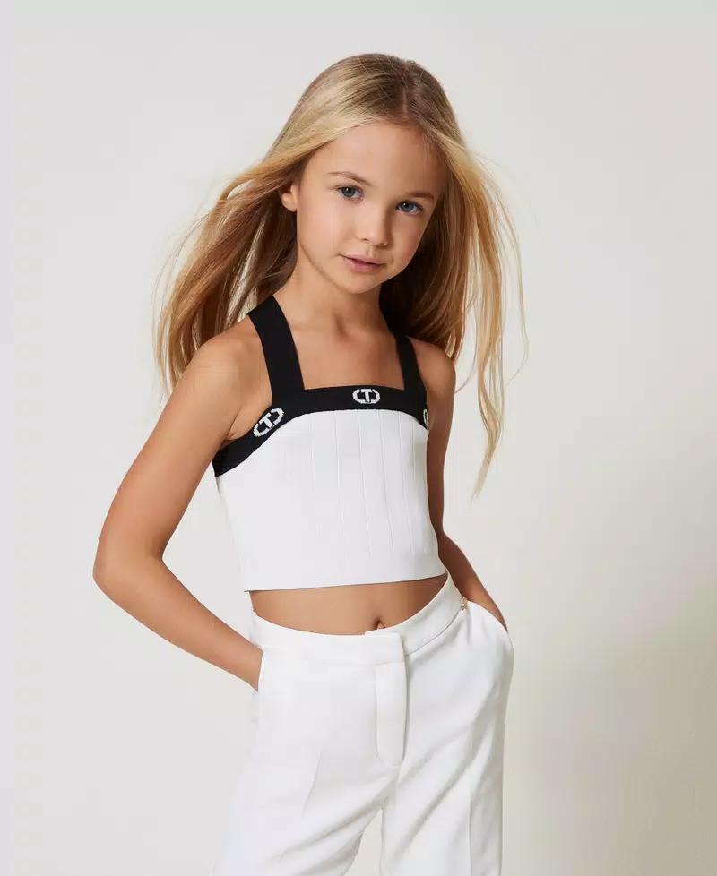 Top in maglia a coste 251GJ3QW2 BIANCO-NERO TWINSET KIDS 