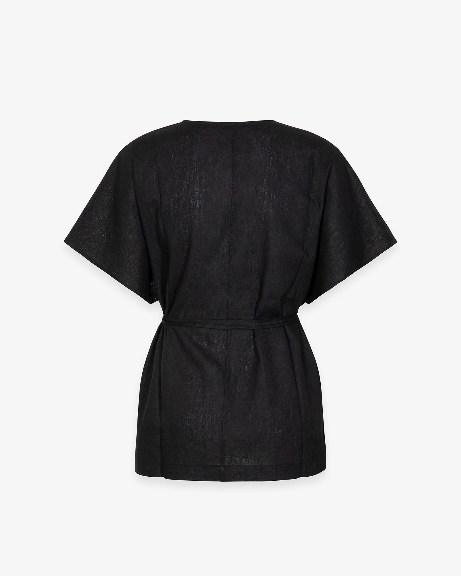 CAMICIA DONNA IN LINO SMANICATA CON CINTURA IN VITA NERO HINNOMINATE HMABW02634 NERO HINNOMINATE 