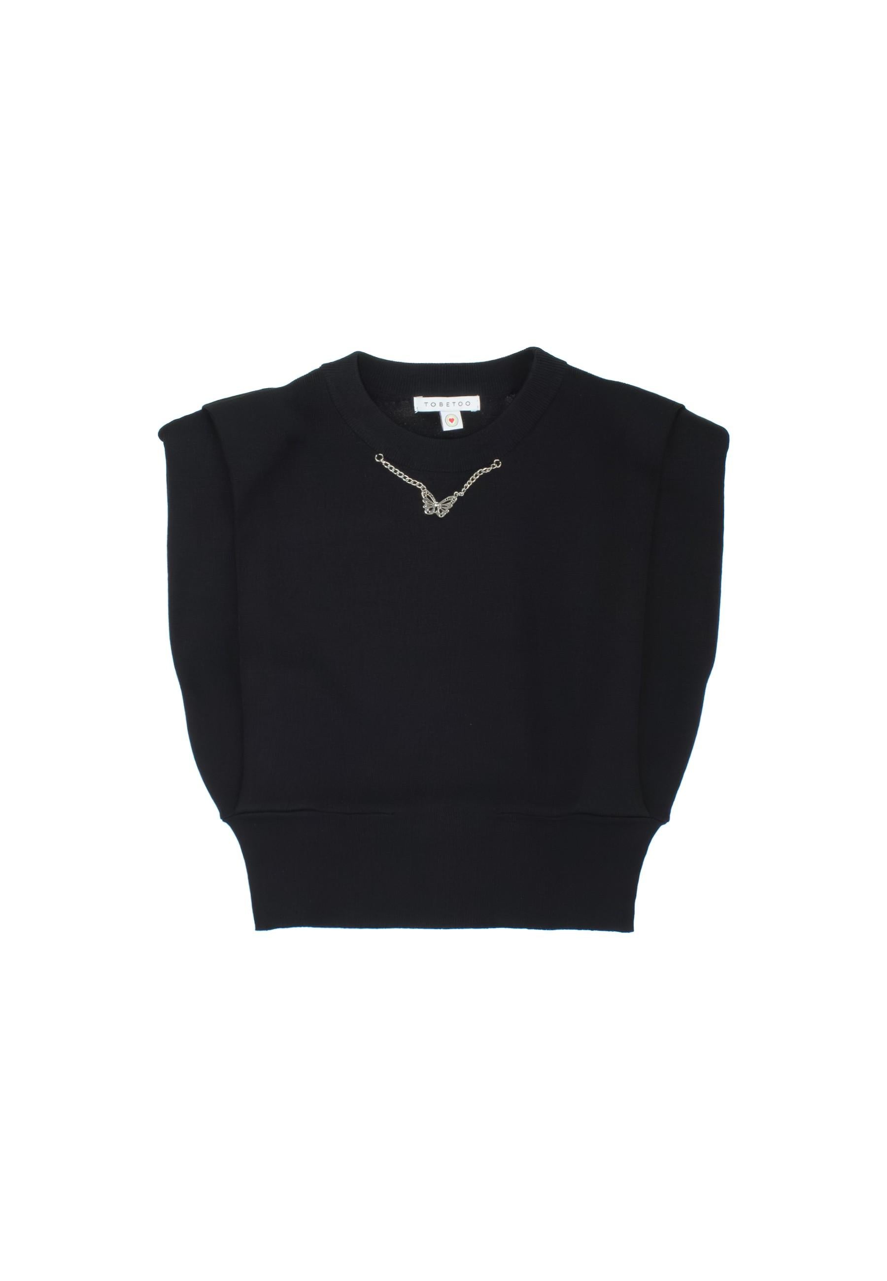 MAGLIA bambina smanicata in maglia con spalline T1316T NERO TO BE TOO 