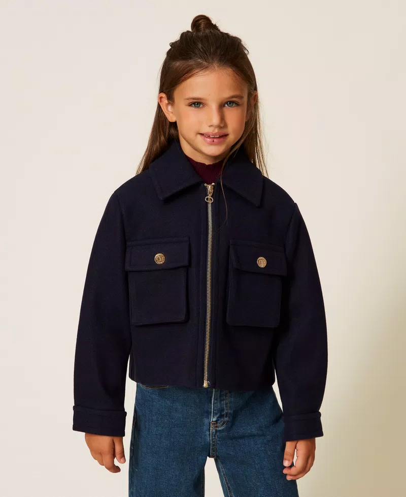 CAPPOTTINO BAMBINA CORTO IN PANNO CON ZIP BLU TWINSET 252GJ2151 CLASSIC BLU TWINSET KIDS 
