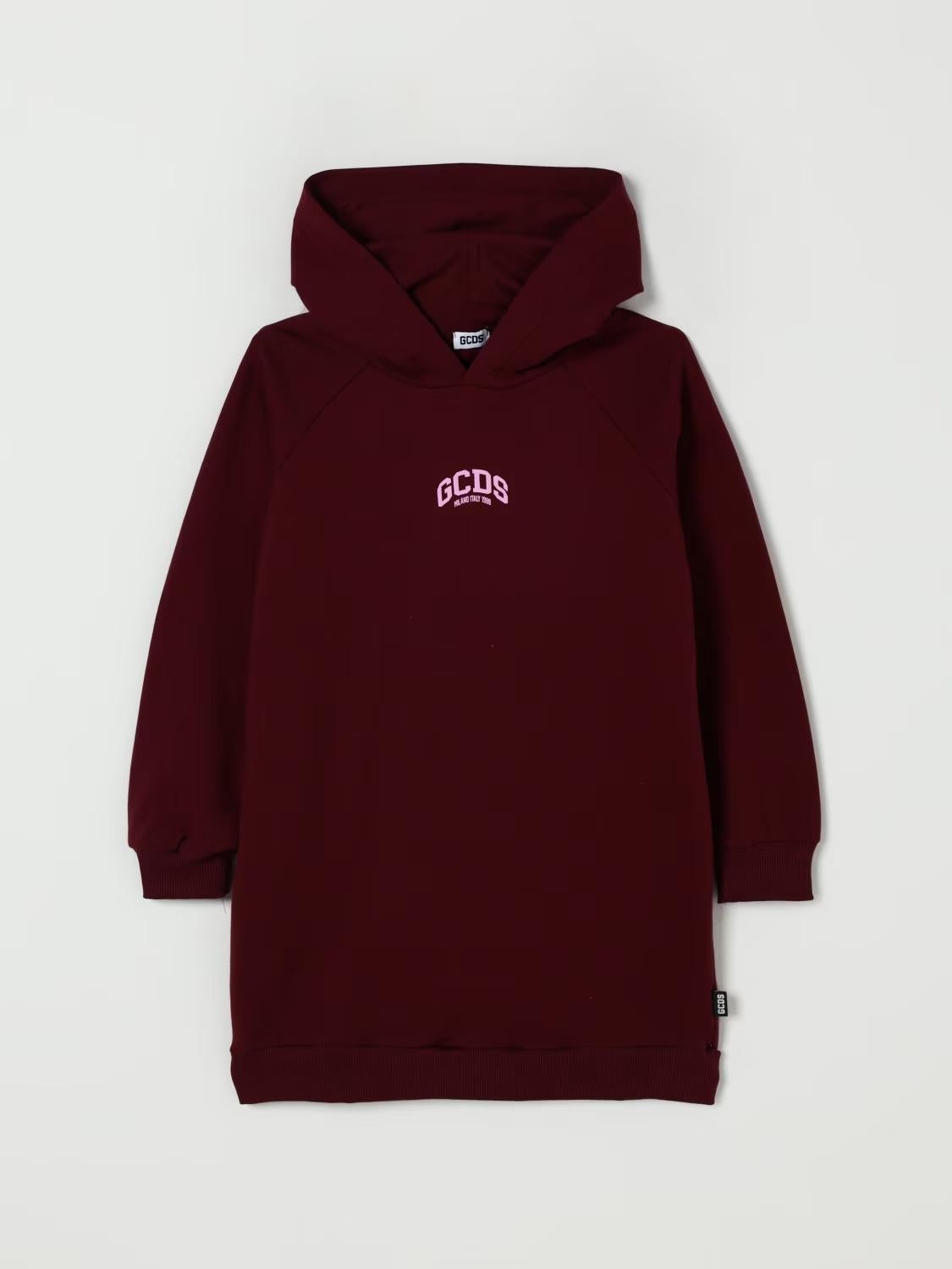 maxi felpa bambina con cappuccio e logo burgundy gcds B2JW1018BA5 BURGUNDY GCDS KIDS 
