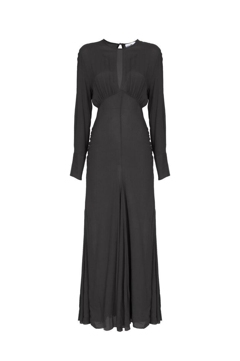 ABITO LUNGO MANICHE LUNGHE IN VISCOSA D1040B BLACK SO ALLURE 