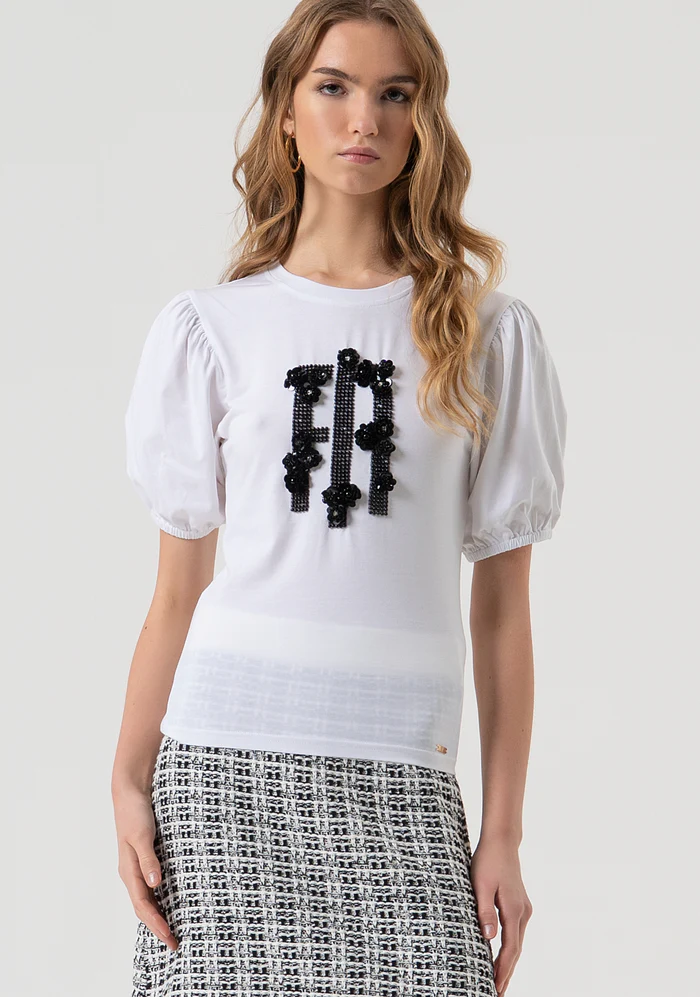 T-SHIRT DONNA SLIM FIT CON LOGO IN PIETRE BIANCA FRACOMINA FR25WT3061J401N5 WHITE FRACOMINA 