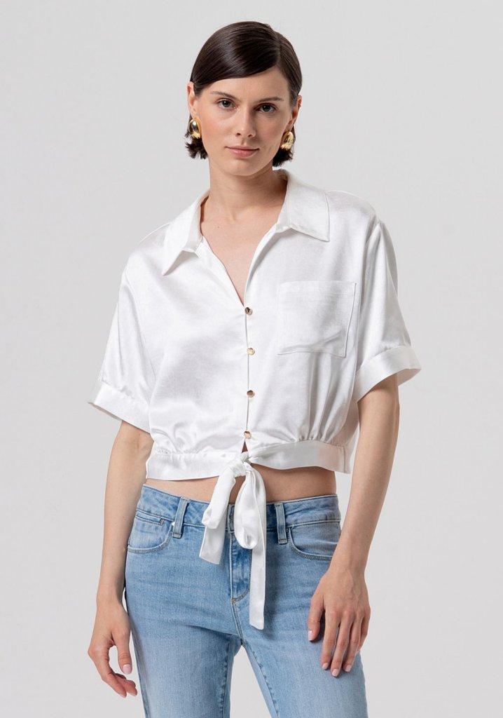 Camicia cropped in raso con nodo FR26ST6036W41101 CREAM FRACOMINA 