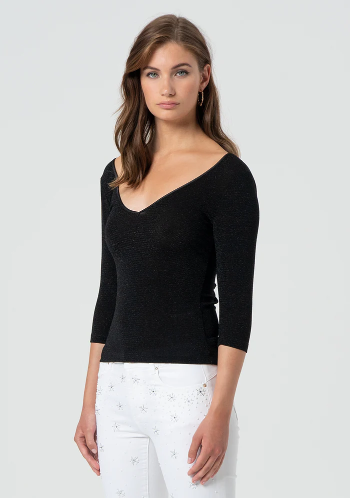 Top aderente con lurex<BR/> FR25ST1026J445Q7 BLACK FRACOMINA 