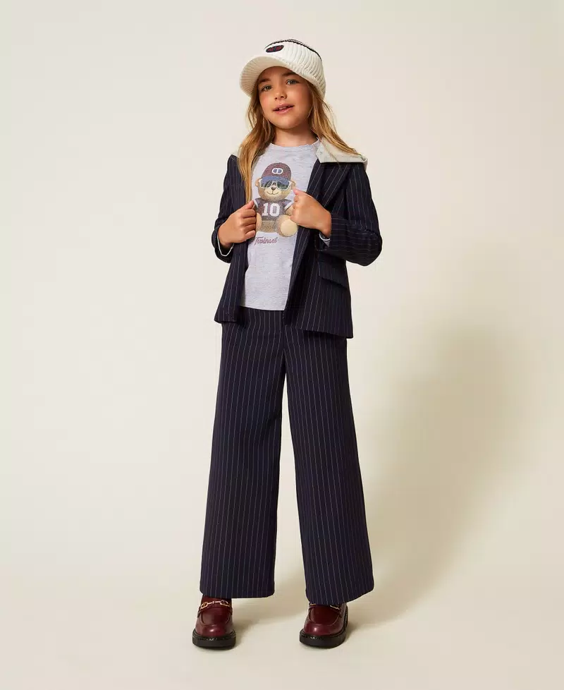 Giacca BAMBINA  blazer gessata con cappuccio BLU TWINSET 25GJ2040 BLU TWINSET KIDS 