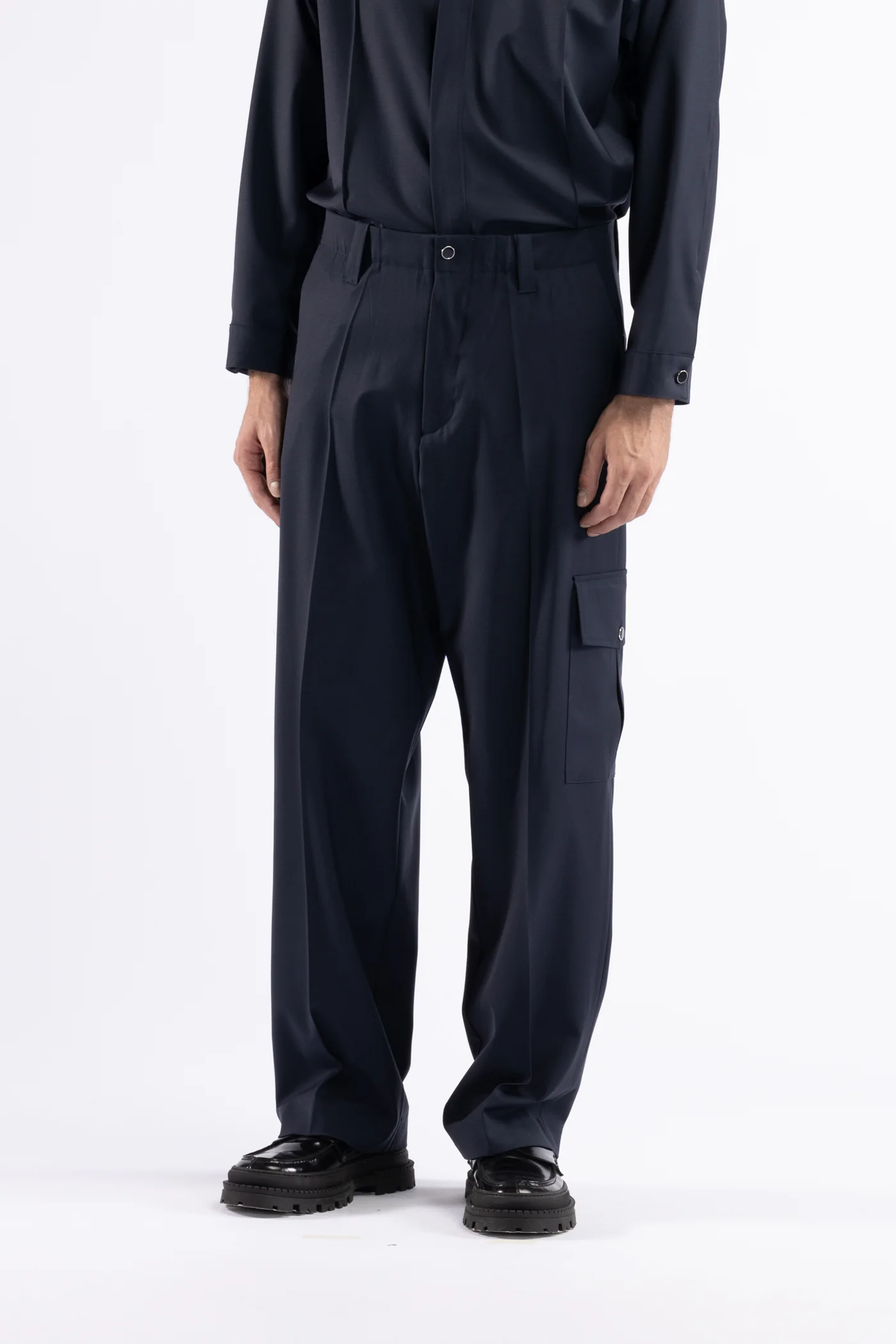 PANTALONE UOMO FONDO AMPIO CON TASCHE IN LANA BLU I'M BRIAN PA3508 BLU I'M BRIAN 