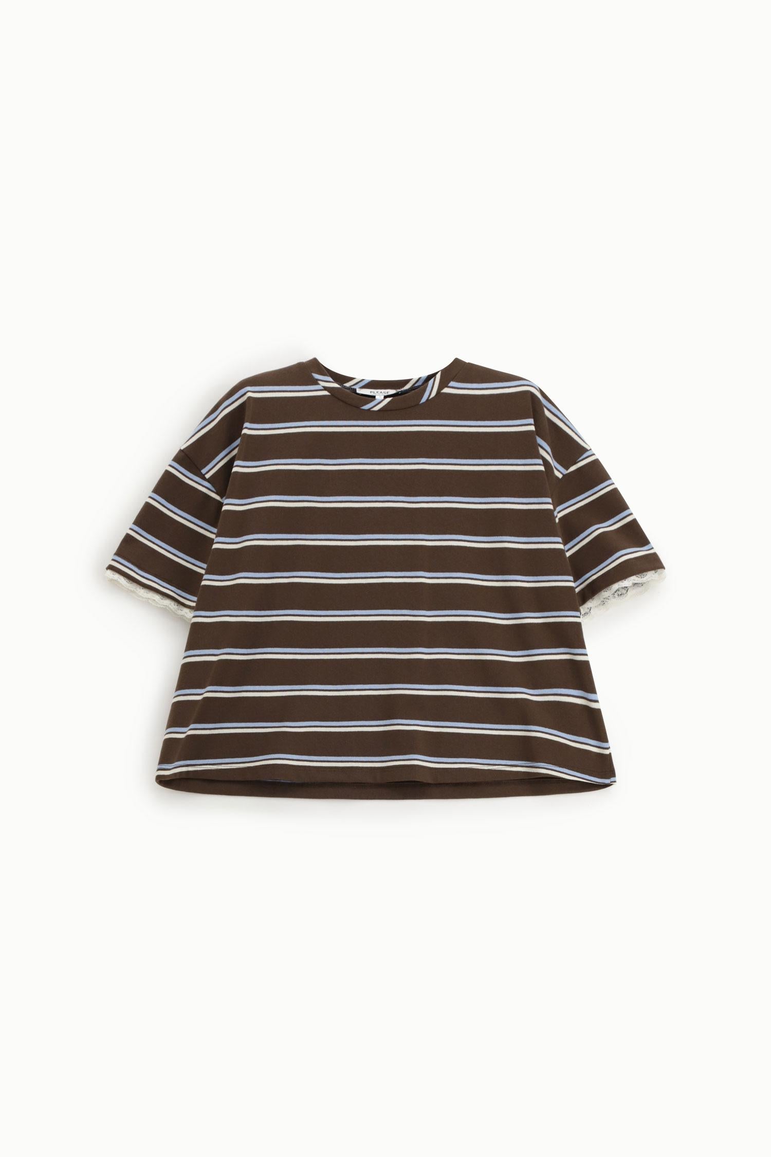 t-shirt donna ampia a righe con bordini di pizzo moro please T0WUDZF000 MORO/AZZURRO PLEASE 