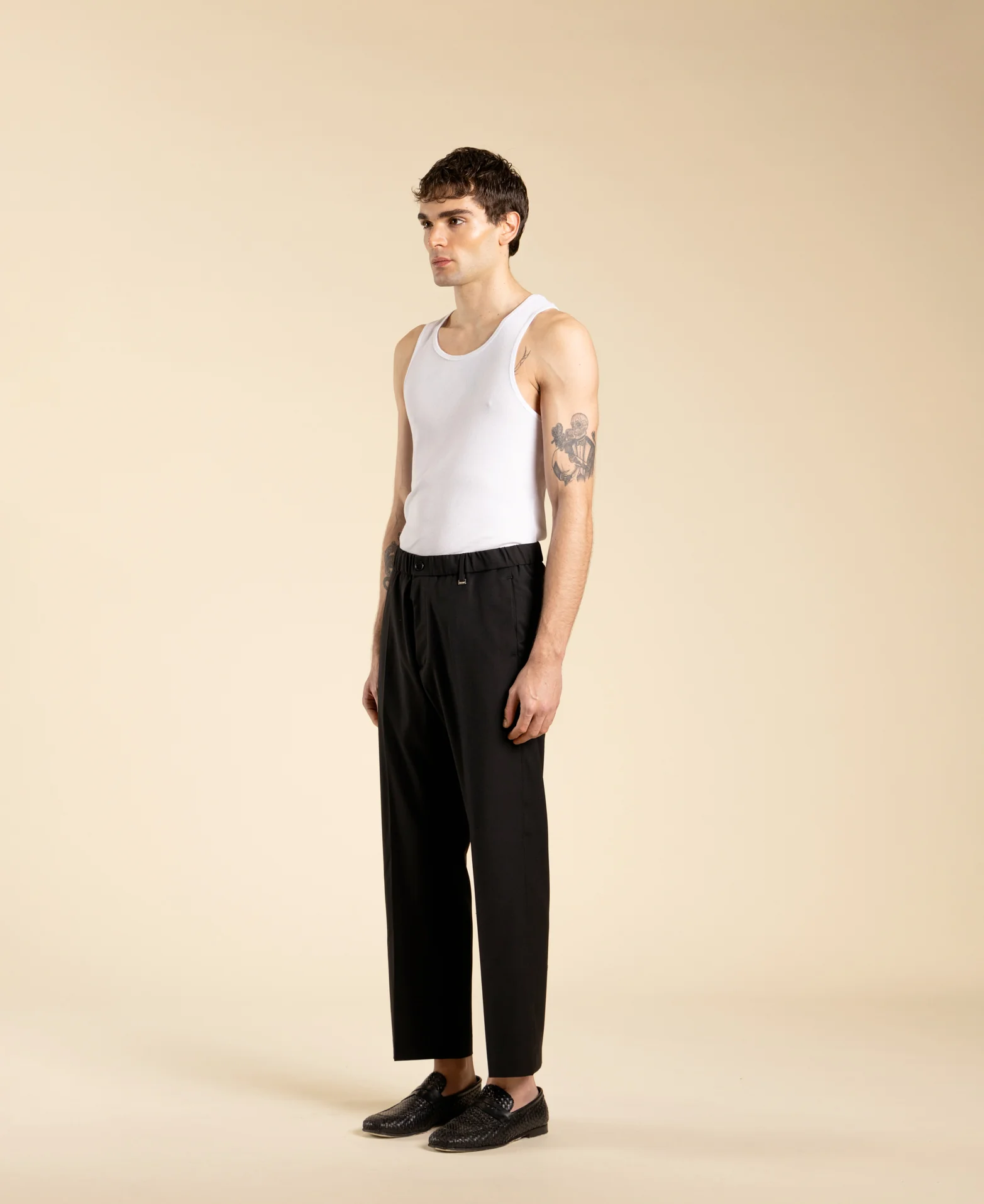 pantalone gamba dritta elastico in vita PA3268 NERO I'M BRIAN 