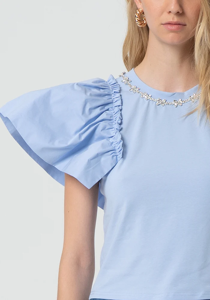 T-shirt regular in jersey con gale in popeline su giromanica FR25ST3030J401V5 SKY FRACOMINA 