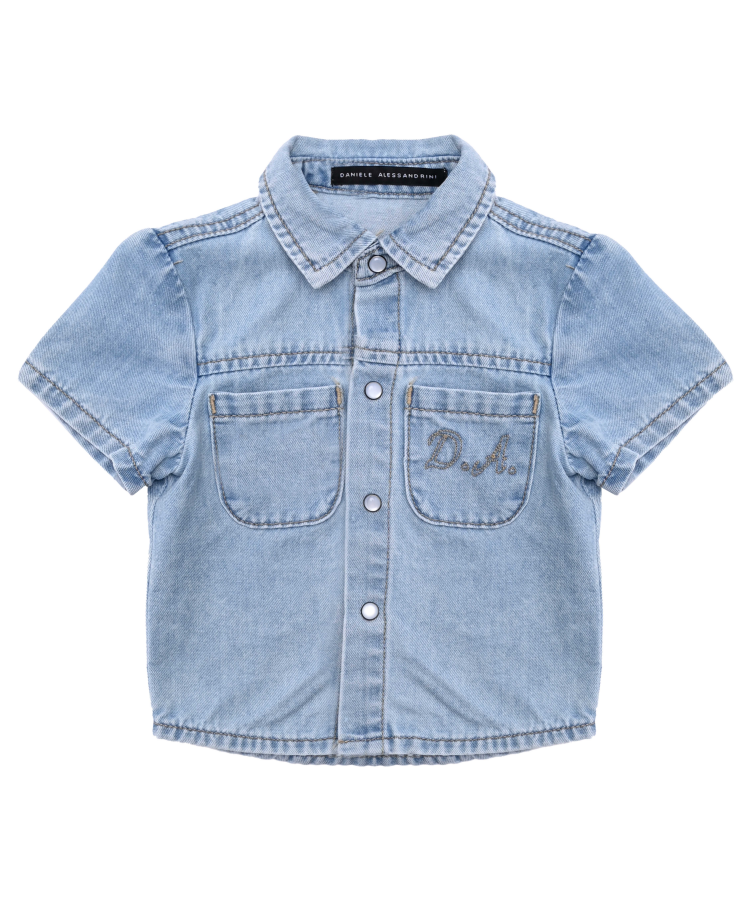 camicia NEONATO  MEZZA MANICA IN DENIM DANIELE ALESSANDRINI CD00362 LIGHT BLU DANIELE ALESSANDRINI 