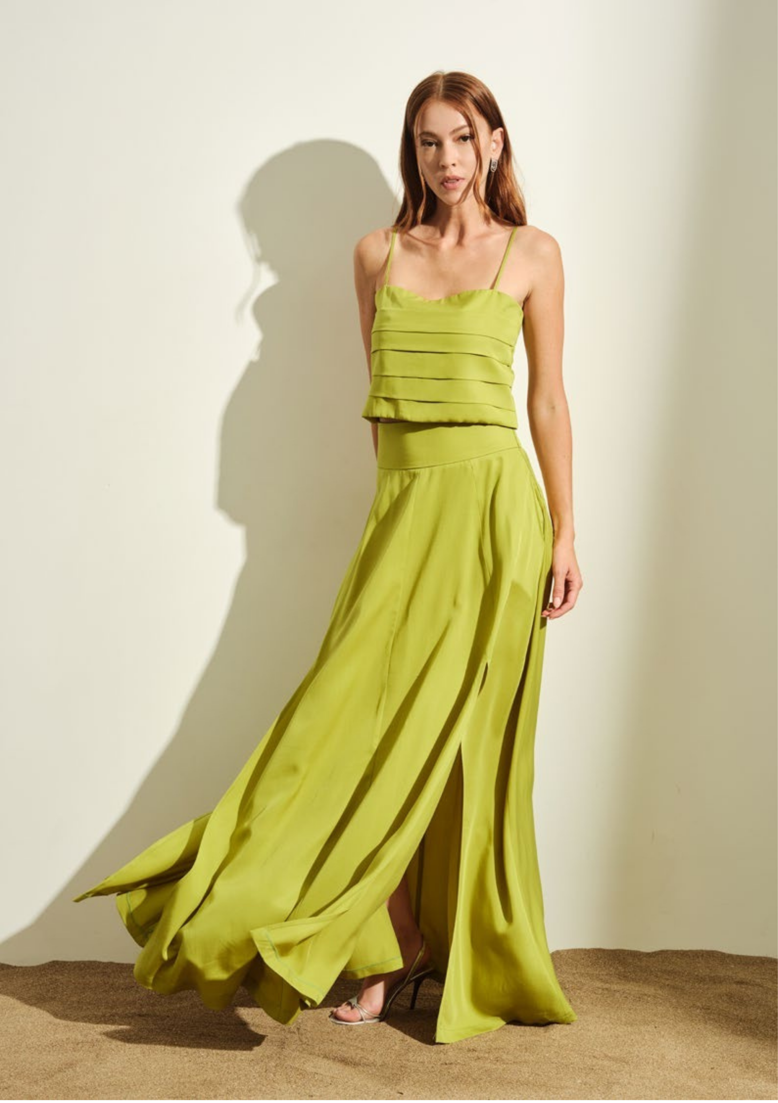 GONNA DONNA LUNGA AMPIA CON SPACCHI VERDE JIJIL GO113 VERDE JIJIL 