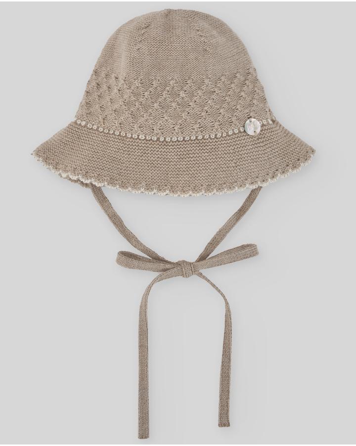 CAPPELLO NEONATA IN LANA LAVORATO SABBIA PAZ RODRIGUEZ 040-123070 SABBIA PAZ RODRIGUEZ 