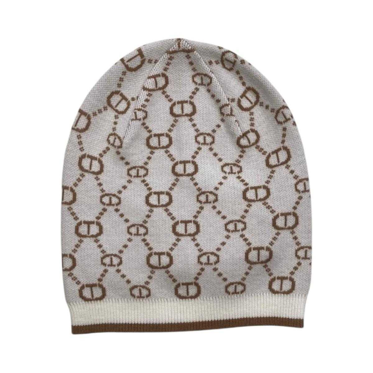 CAPPELLO BAMBINA CUFFIA LOGO OVAL ALL OVER MILK CAMEL TWINSET 252GJ501F MILK\CAMEL TWINSET KIDS 