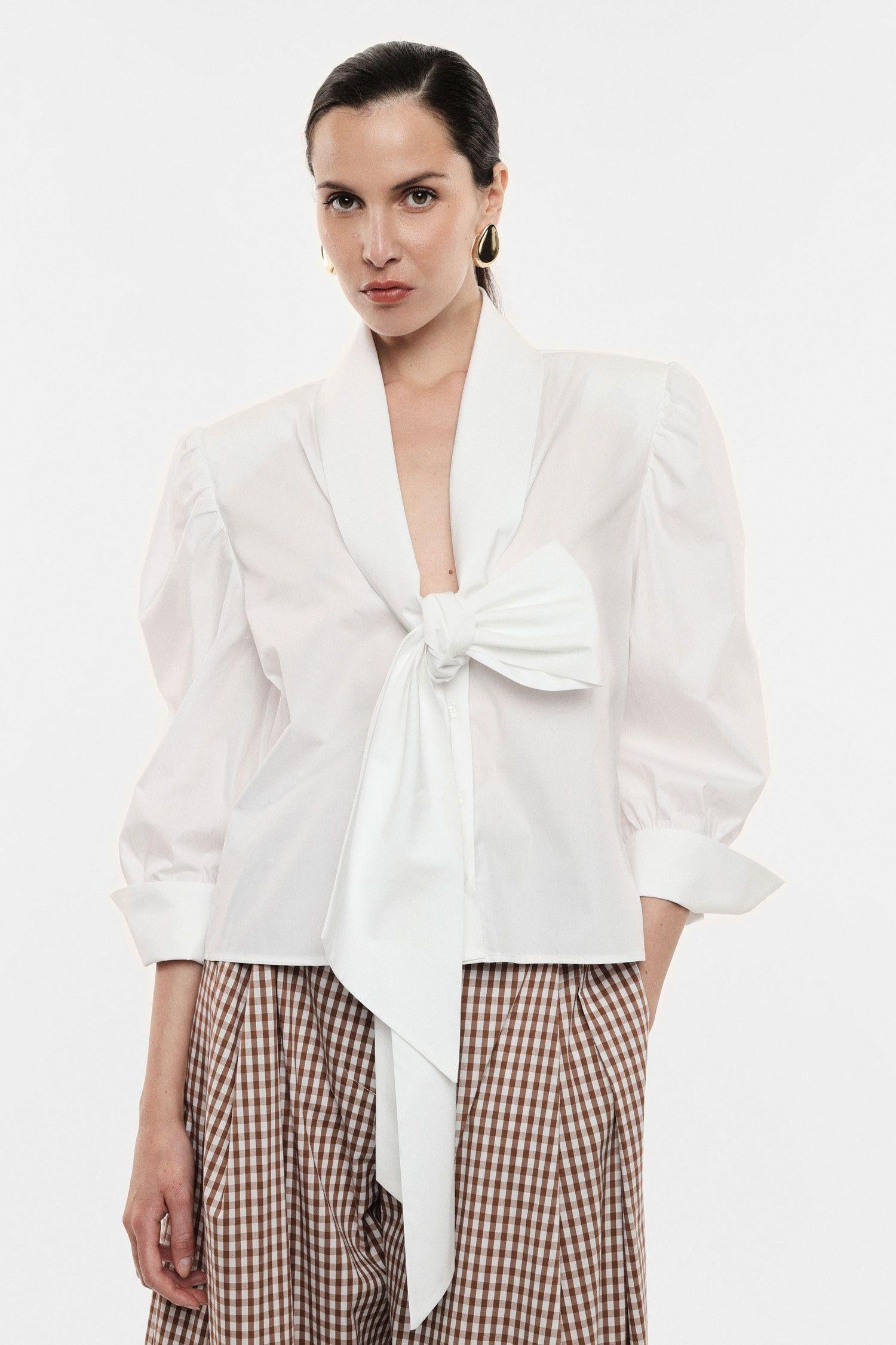 camicia donna maniche lunghe e fiocco frontale bianco imperial CPA4LFP BIANCO IMPERIAL 