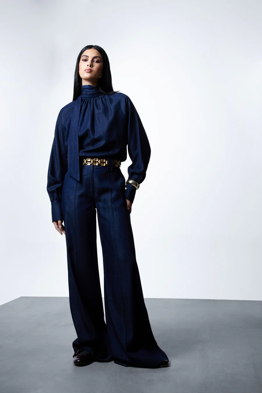 CAMICIA DONNA IN DENIM CON FIOCCO E MANICHE A SBUFFO SHIKI SK2526022-DM DENIM SHIKI 