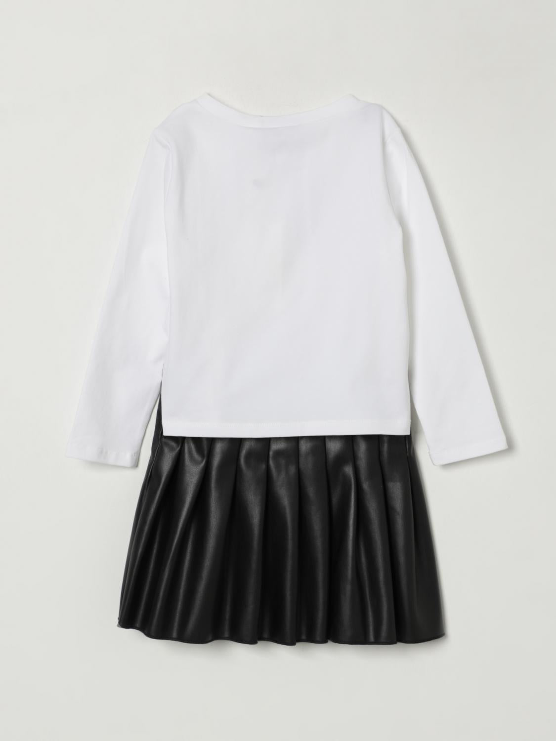 COORDINATO BAMBINA T-SHIRT MANICA LUNGA E GONNA ECOPELLE TWINSET 252GB2040 WHITE-BLACK TWINSET KIDS 