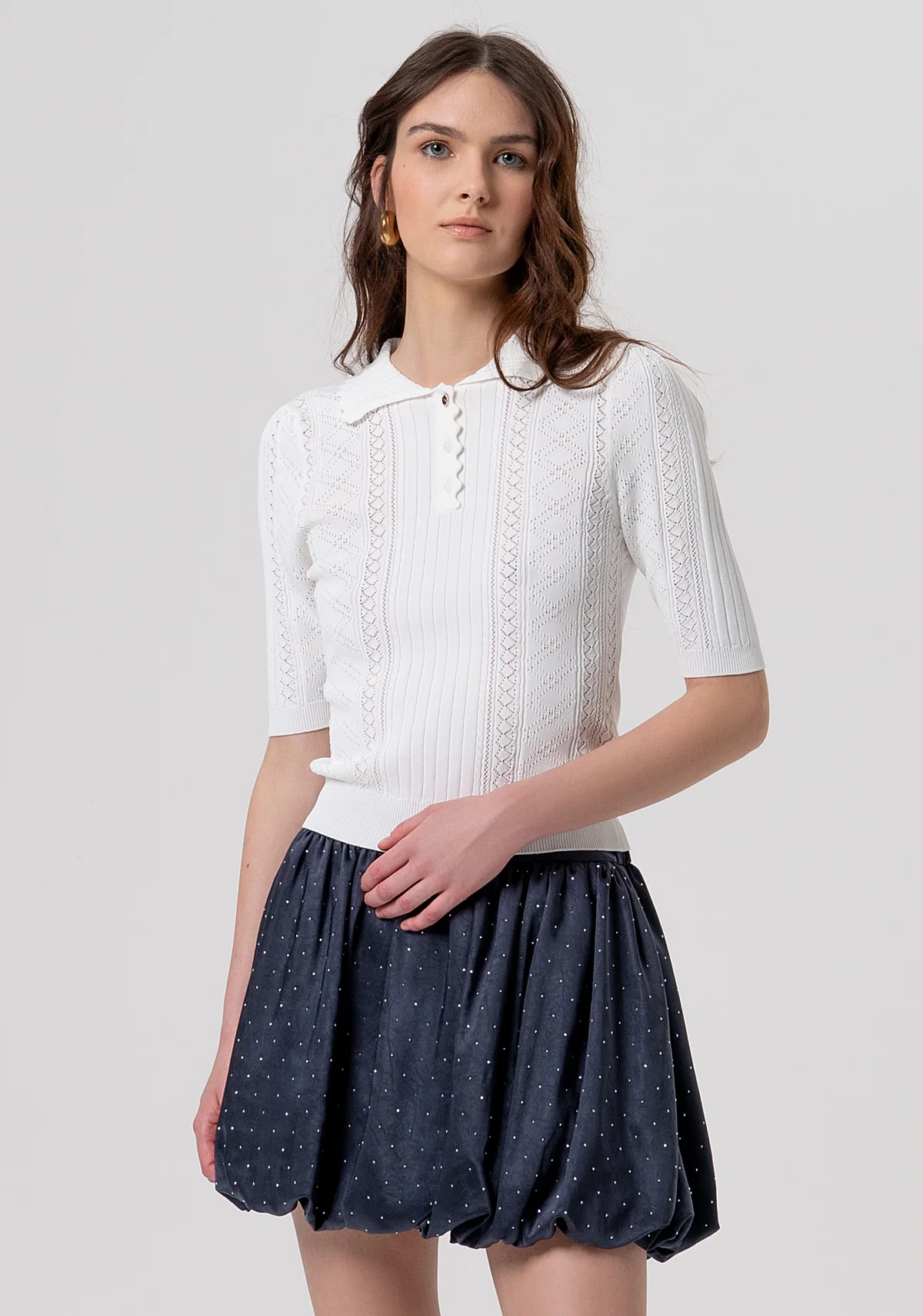 Polo donna slim in maglia con trafori BIANCO  fracomina <BR/> FR26ST7013K41601 BIANCO FRACOMINA 