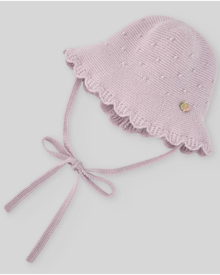 CAPPELLO NEONATA IN LANA LAVORATO ROSA PAZ RODRIGUEZ 040-112894 ROSA ANTICO PAZ RODRIGUEZ 