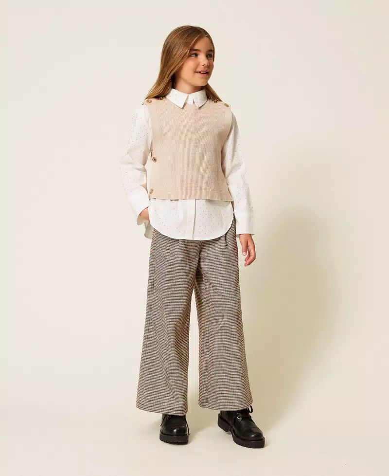 GILET BAMBINA IN MAGLIA CON COTTONI LOGATI BEIGE TWINSET 252GJ3062 BISCUIT TWINSET KIDS 