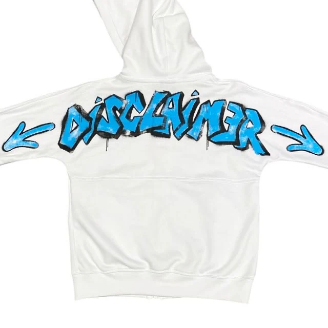Disclaimer kids felpa zip bianca logo azzurro 58409 58409 BIANCO-AZZURRO DISCLAIMER 