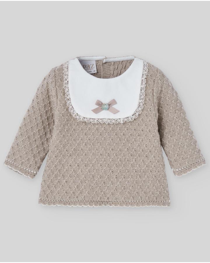 COORDINATO NEONATA MAGLIA IN LANA E COPRIPANNOLINO SABBA PAZ RODRIGUEZ 103C-123068 SABBIA PAZ RODRIGUEZ 