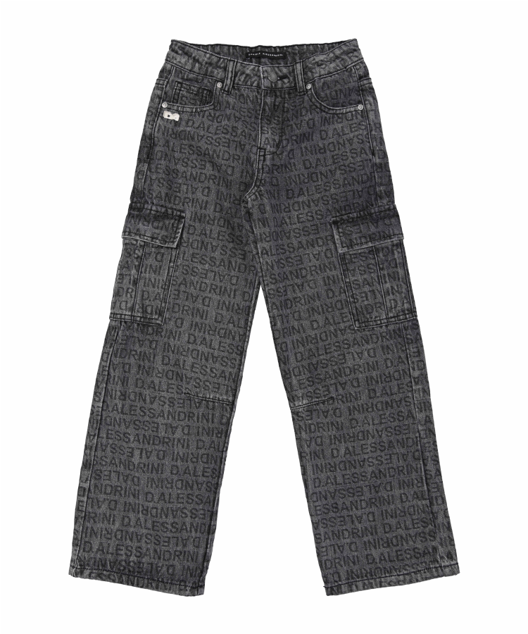PANTALONE BAMBINO IN DENIM SCURO CON LOGO ALL OVER DANIELE ALESSANDRINI PDZ000195 GREY DANIELE ALESSANDRINI 