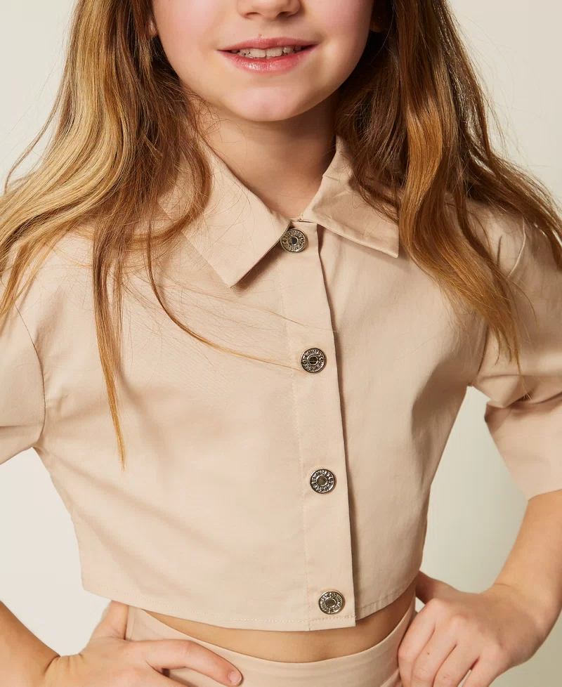COORDINATO CAMICIA E SHORTS in popeline beige twinset 261GJ2014 SAFARI TWINSET KIDS 
