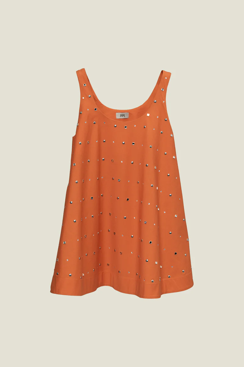 ABITO DONNA CORTO CON BORCHIE APPLICATE ARANCIONE JIJIL AB079 ARANCIONE JIJIL 