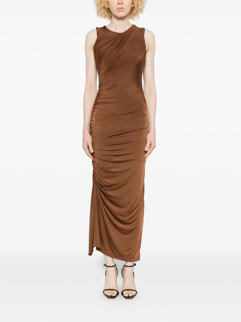 abito donna midi paricollo drappeggiato moro marsem EVE-VEN2 MORO MARSEM 