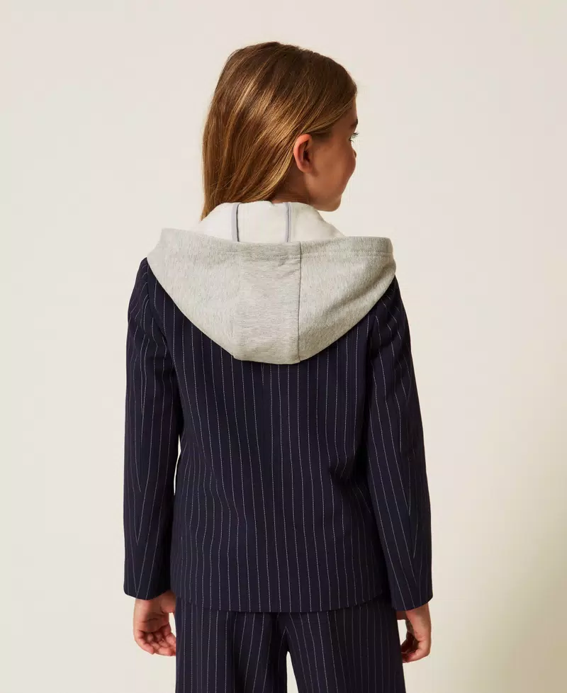 Giacca BAMBINA  blazer gessata con cappuccio BLU TWINSET 25GJ2040 BLU TWINSET KIDS 