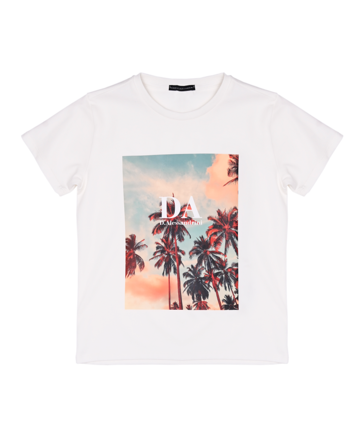 T-SHIRT DANIELE ALESSANDRINI STAMPA PALMA M00385 OFF-WHITE DANIELE ALESSANDRINI 