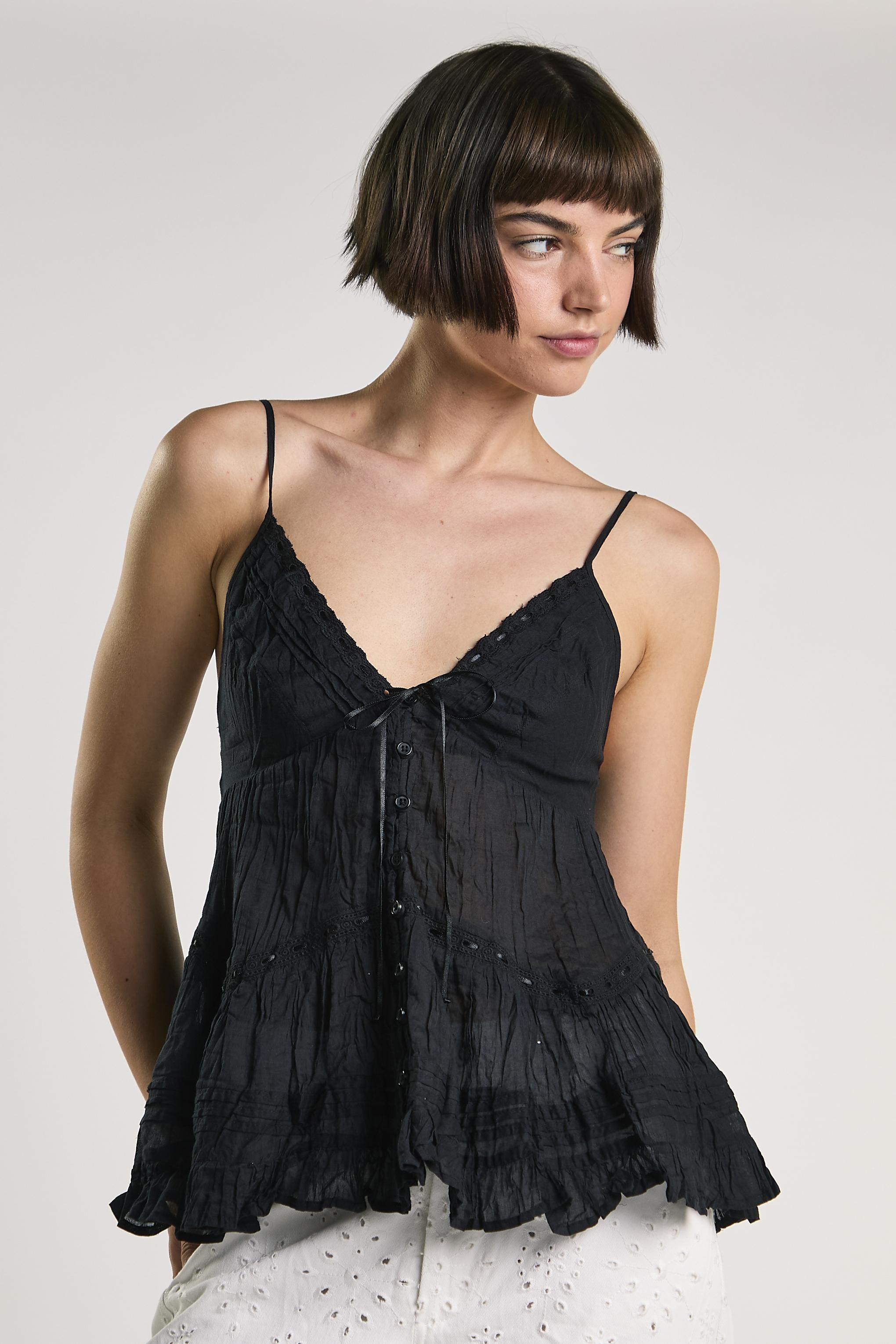 TOP DONNA SBAMBOLATO NERO GLAMOROUS KA7566 NERO GLAMOROUS 