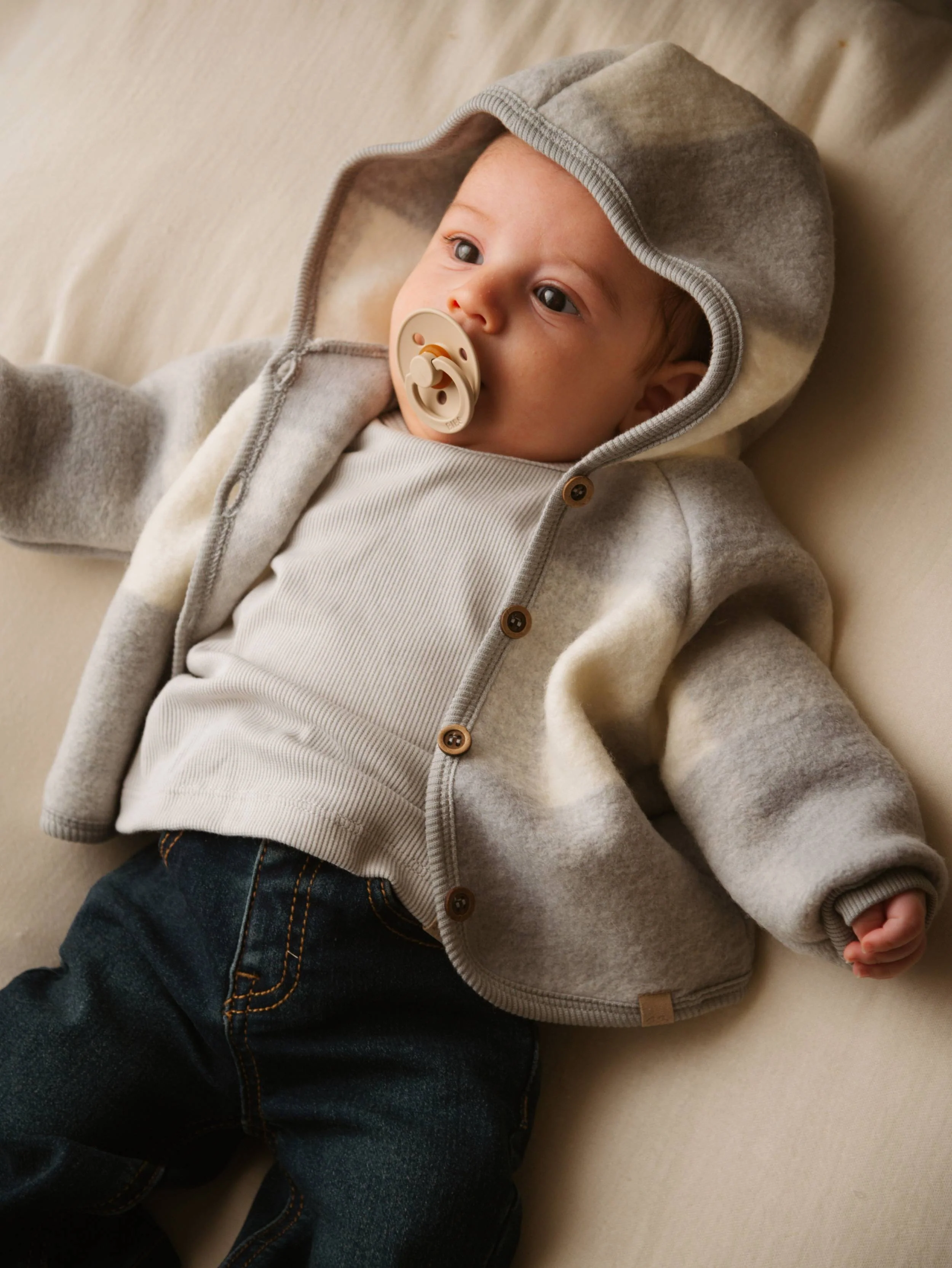 FELPA neonato LANA COTTA CON CAPPUCCIO bamboom 1038 MOSS GREY BAMBOOM 